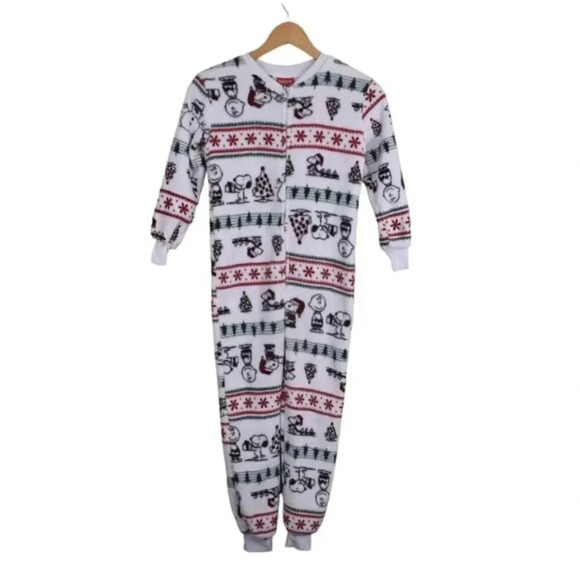 Peanuts Snoopy Christmas Pajamas Holiday White Onesie Kids Size  Small - Picture 1 of 8